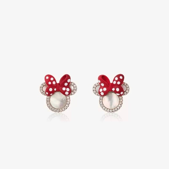 Minnie Mouse Disney World Gold Diamond Polka Dot Red Cute Mini Stud Earrings - Picture 5 of 6